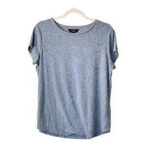 Vera Wang Short Sleeve Blue Floral Pattern Top - Size Large